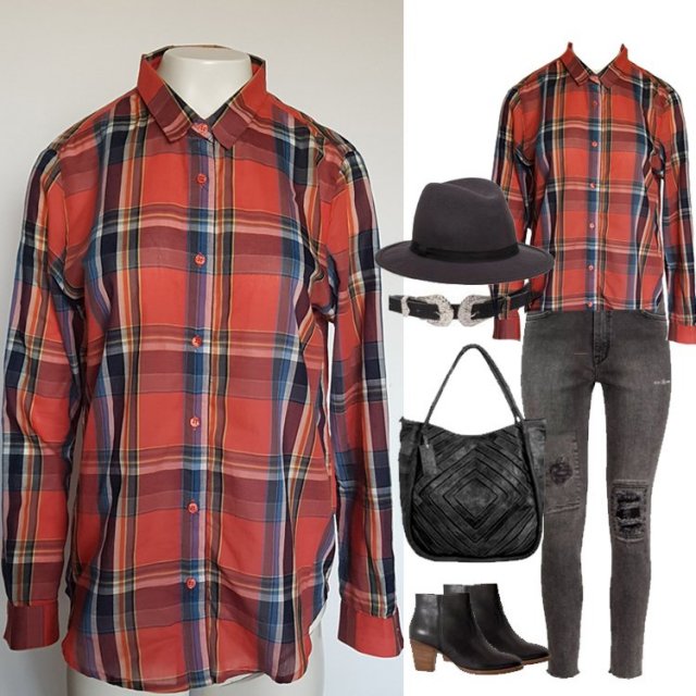 CUBUS klasyczna prosta koszula w kratę z kołnierzykiem bawełna 36 S Hu12