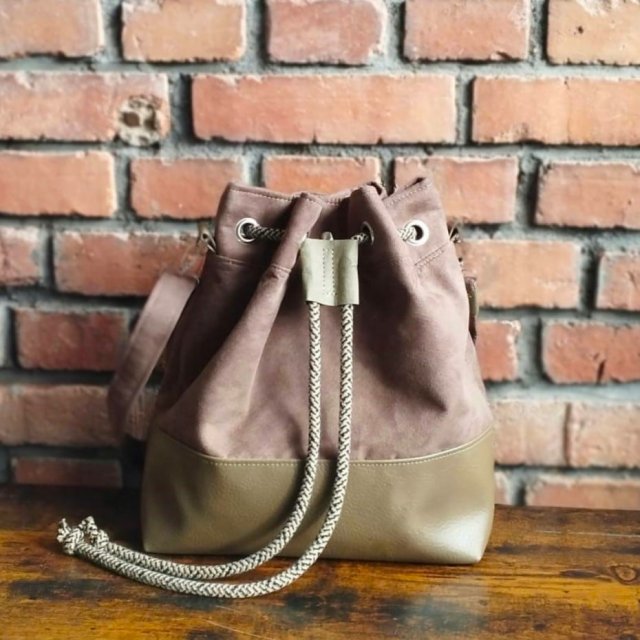 Torebka worek, bucket bag, torebka z tkaniny zamszowej