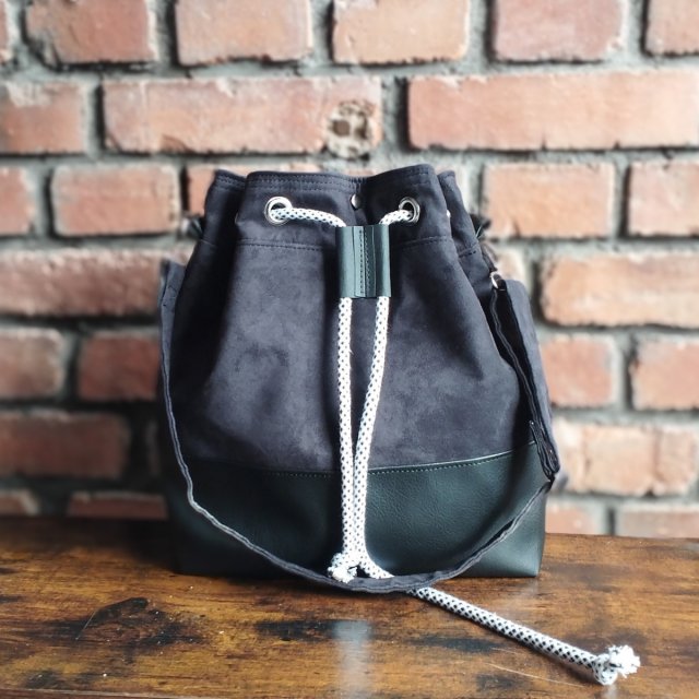 Torebka worek, bucket bag, torebka z tkaniny zamszowej