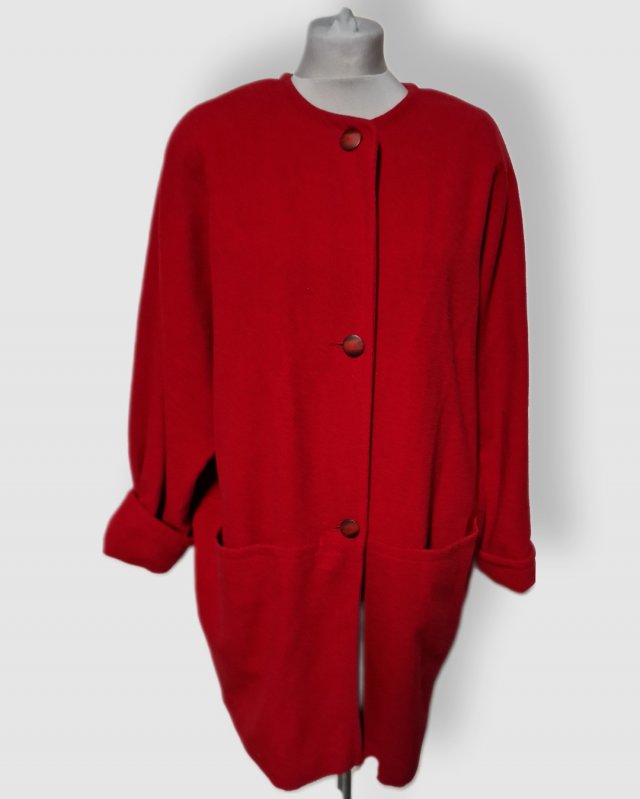 PTA city wełniany czerwony płaszcz przejściowy 40 XL vintage