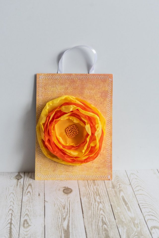 Broszka kwiat - Pomarańcz / żółty