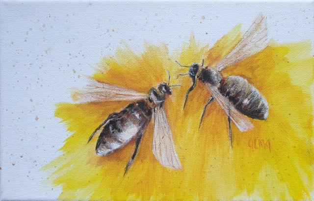 Obraz ręcznie malowany 15x25cm miód pszczoły