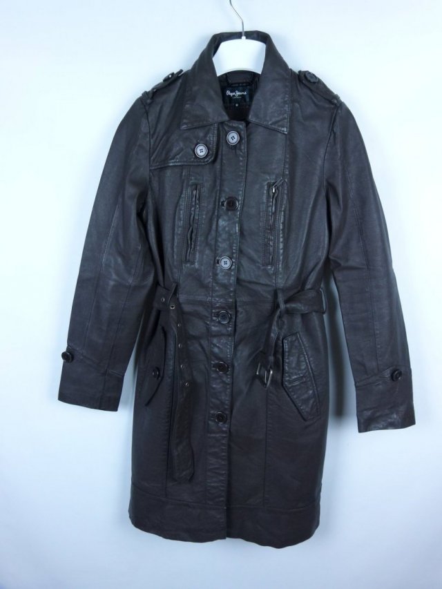 Pepe Jeans skórzany płaszcz skóra leather dark brown / M