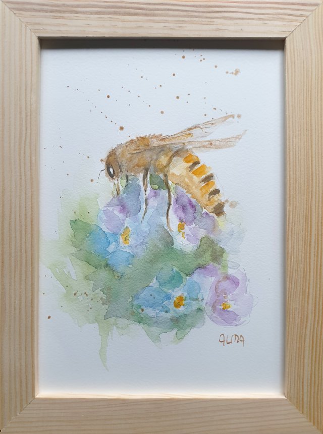 Akwarela ręcznie malowana  Pszczoła +rama