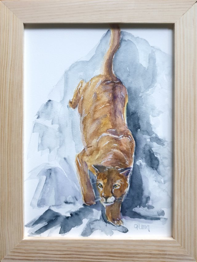 Akwarela ręcznie malowana Puma Pantera Lew +rama