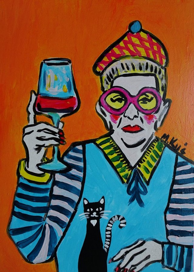 obraz do salonu olejny portret babci z kotkiem