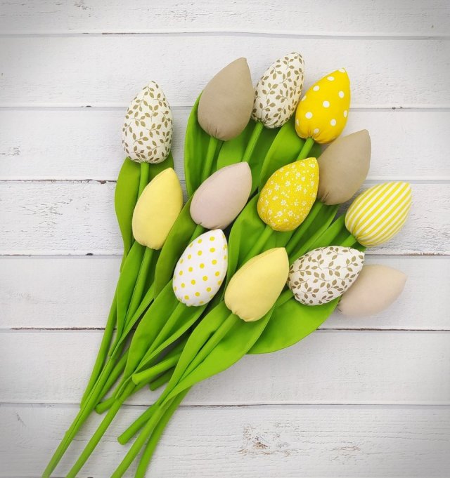 Tulipany z materiału, szyte, bukiet HAND MADE