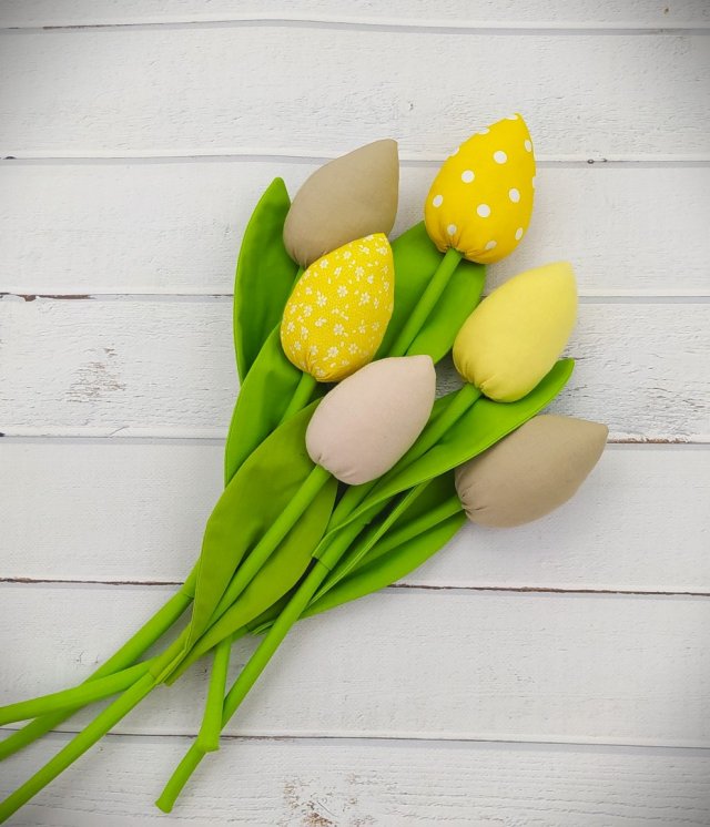 Tulipany z materiału, szyte, bukiet HAND MADE