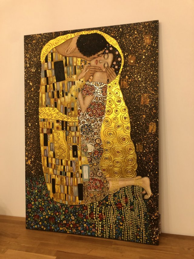 REPRODUKCJA OBRAZ NA PŁÓTNIE AKRYL GUSTAV KLIMT - POCAŁUNEK 120X80 CM