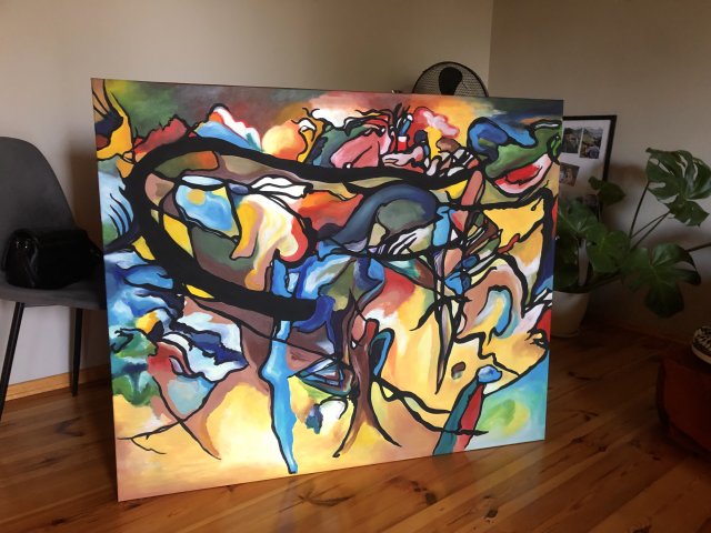 Obraz 120x100cm inspiracja Kandinsky - kolorowa abstrakcja