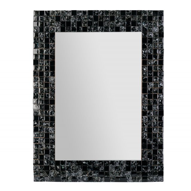 Lustro czarne prostokątne, czarne lustro ścienne, efekt potłuczonego szkła, handmade, lustro do nowoczesnego domu, Terre, BALMAKO 60x80 cm