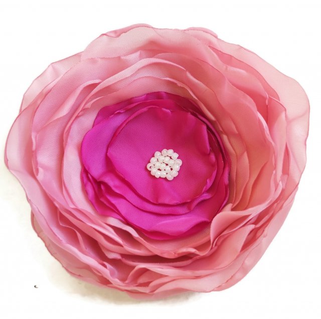 Duża broszka pudrowy róż z fuksją  kwiatek kwiat 12cm