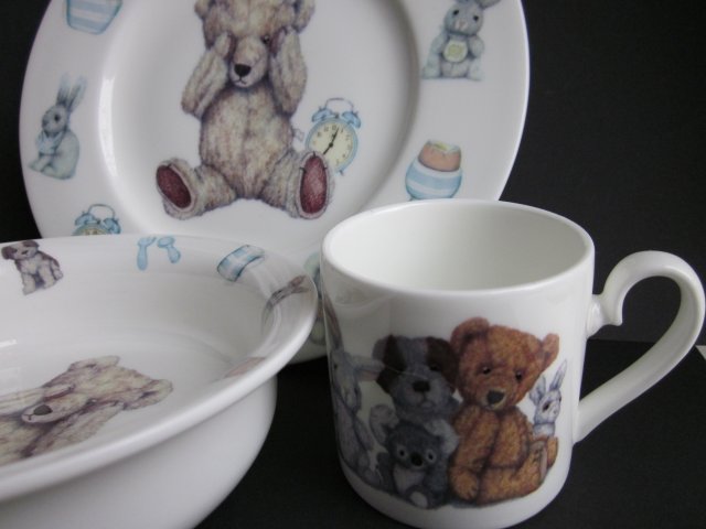 roy kirkham 2006  TEDDY TIME  Fine Bone China  szlachetnie porcelanowy oryginalny 3 częściowy zestaw /komplet dla dziecka