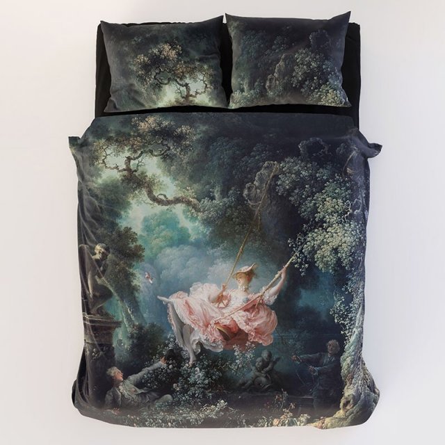 Romantyczny komplet pościeli z barokowym obrazem "Huśtawka" - bawełna premium 200 x 220 cm