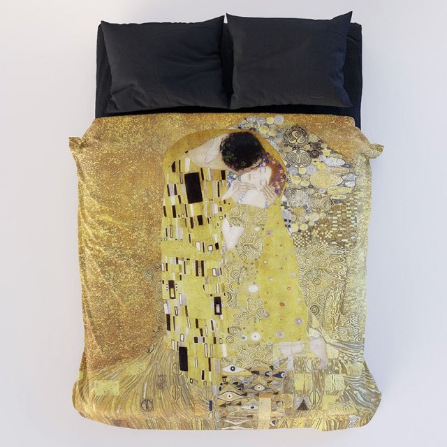 Dekoracyjny komplet pościeli z secesyjnym obrazem Gustava Klimta "Pocałunek" - bawełna premium 160 x 200 cm