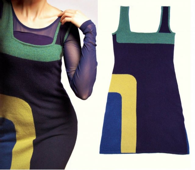 Solar sukienka/tunika 34 (XS), wełna, design, geometryczny wzór