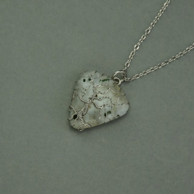 Wisiorek agat drzewny drzewo życia wire wrapping, stal chirurgiczna