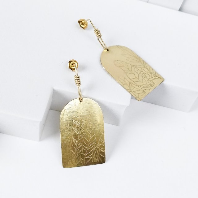 Kolczyki ręcznie grawerowane Botanical Boho