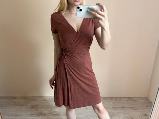 H&M S 36 basics brązowa sukienka wiązana z boki