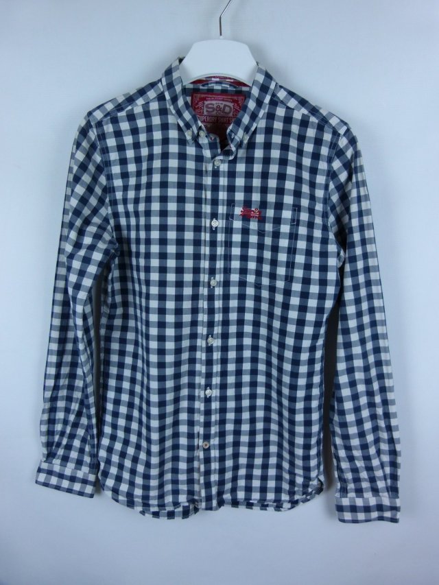 Superdry koszula biało-granatowa kratka bawełna / S