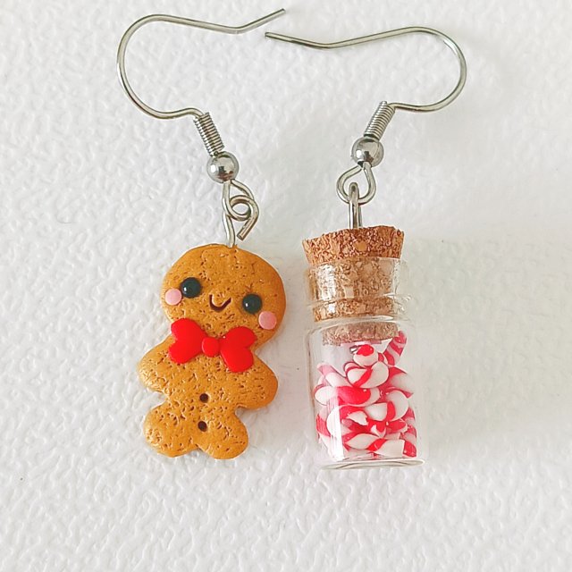 Świąteczne Kolczyki Ciastka Cukierki w Słoikach Gingerbread Man Ciastek