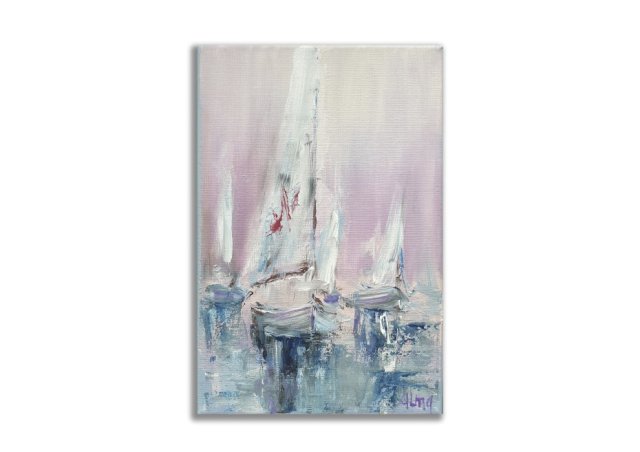 Obraz ręcznie malowany  20x30cm żagle morze