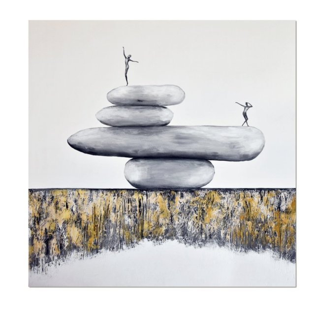 Balancing act II, obraz do salonu na płótnie, minimalistyczna abstrakcja zen