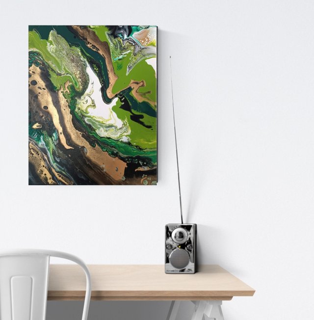 DUCH LASU V Abstrakcja ekspresyjna 40x50 cm autorski obraz akrylowy na płótnie