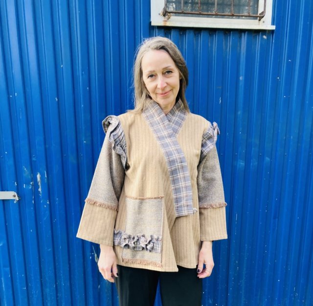 Kimono patchwork 100% wełna żakiet narzutka