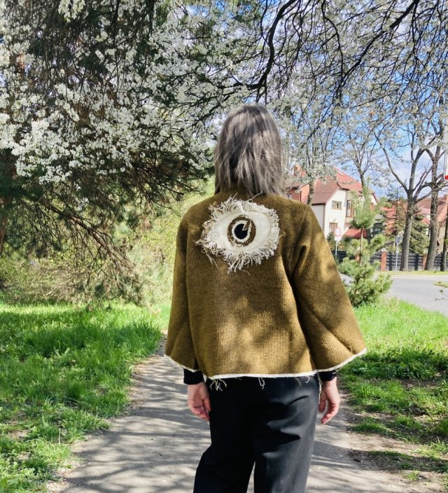 Kimono wełna bawełna oko frędzle