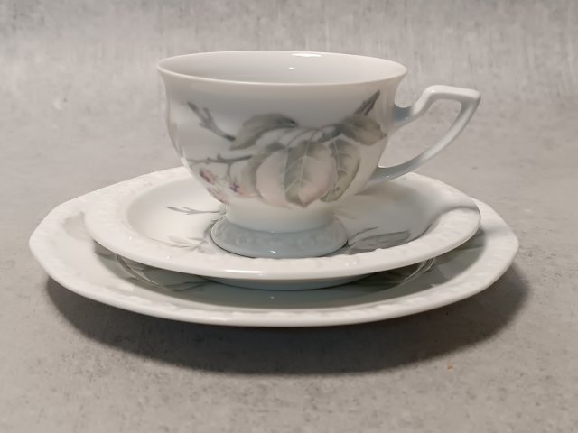 Rosenthal MARIA Jeżyna Filiżanka Trio Śniadaniówka Biała porcelana Classic Rose