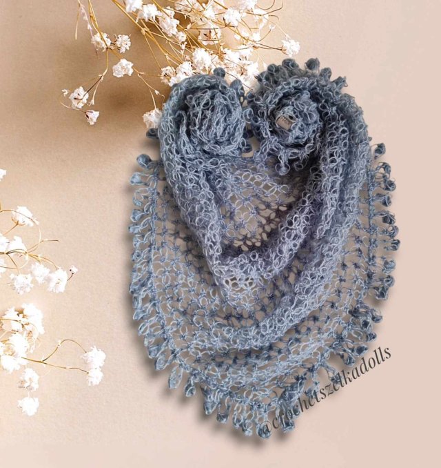 Szydełkowa chusta handmade 195/135; węzły Salomona świetna dla mamy, babci, siostry, przyjaciólki