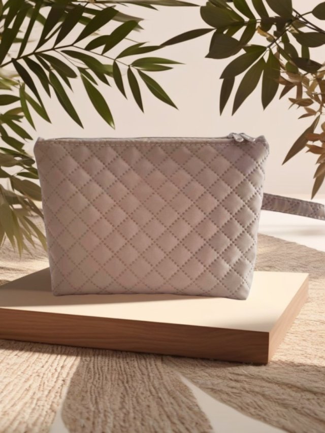 Pikowana beżowa kosmetyczka wodoodporna unisex KW019U