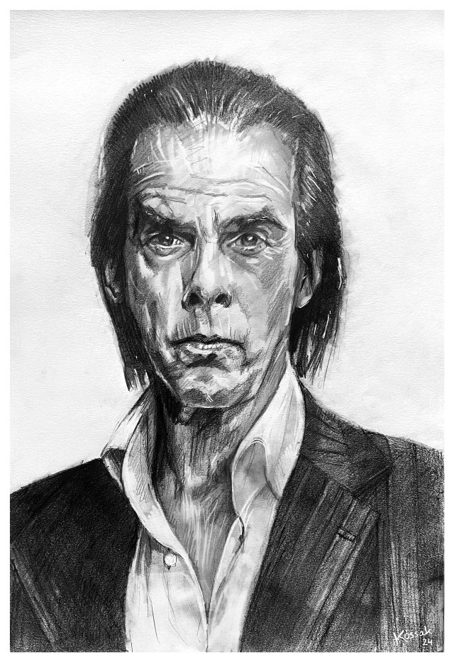 Nick Cave - Seria IKONY (A3) - rysunek ręcznie wykonany, na prezent, dla niego, dla niej