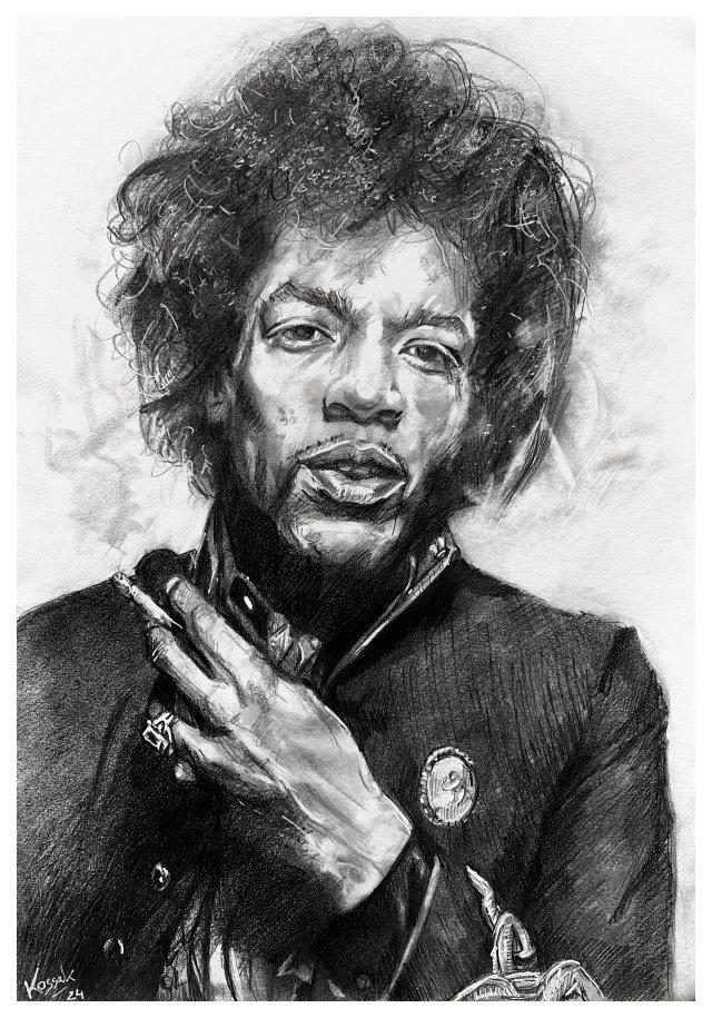 Jimi Hendrix - Seria IKONY (A3) - rysunek ręcznie wykonany, na prezent, dla miłośnika muzyki