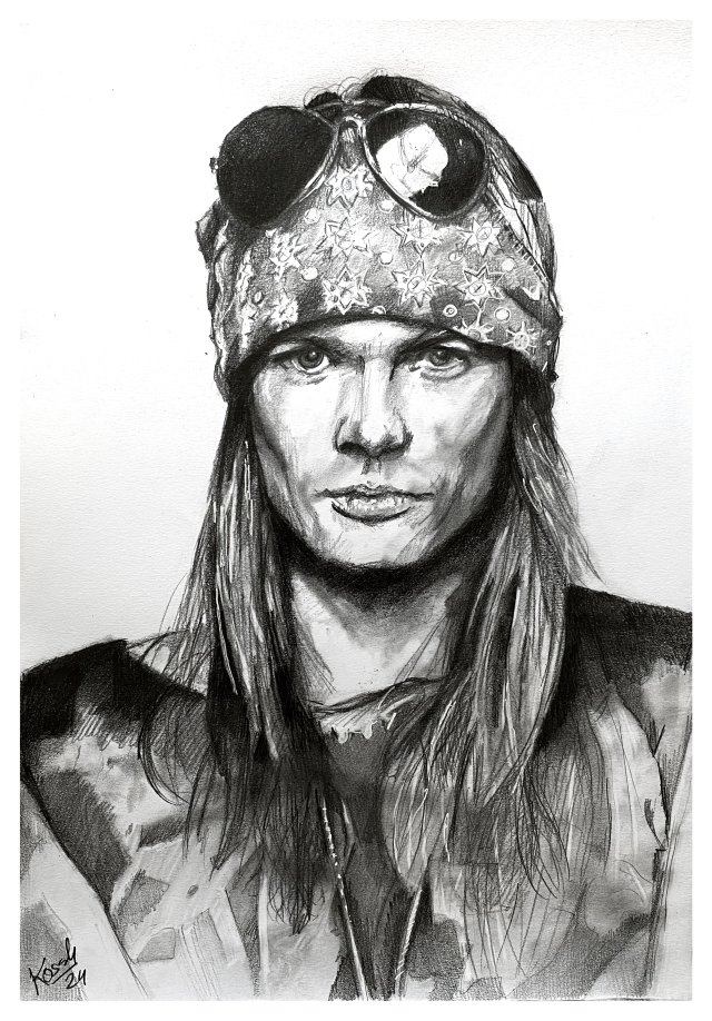 Axl Rose - Seria IKONY (A3) - rysunek, na prezent, dla fana muzyki