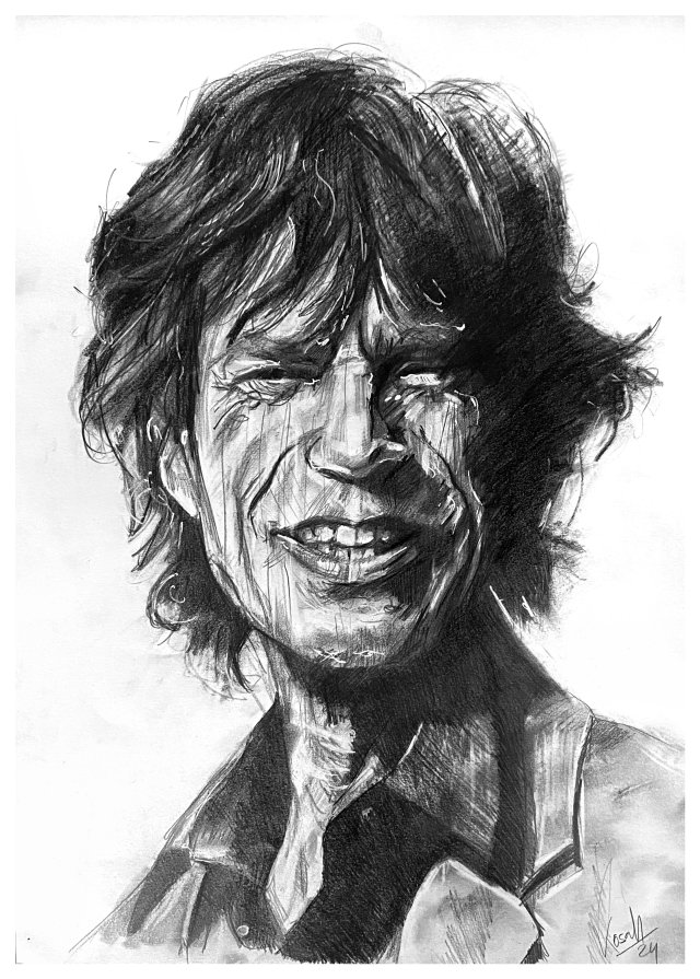 Mick Jagger - Seria IKONY (A3) - rysunek ręcznie wykonany, praca ołówkiem, na prezent dla niej, dla niego