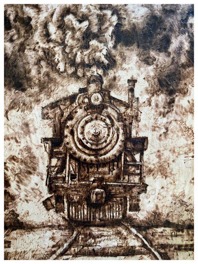 Lumiere - pirografia (30x25 cm) - obraz wypalany na drewnie, woodburning, pyrography art