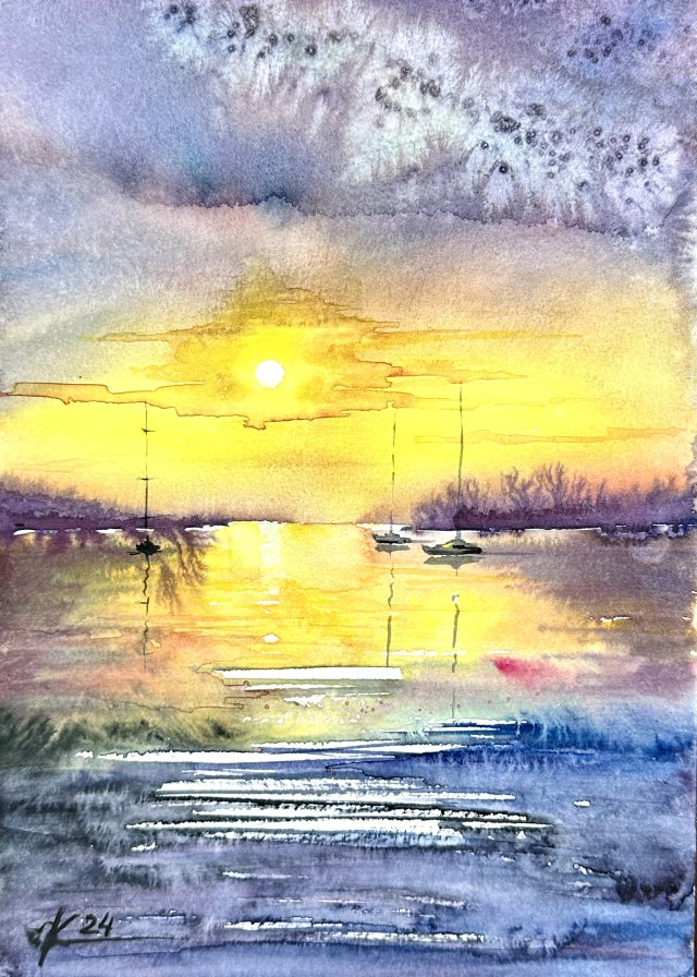 Regaty morskie. Original Akwarela A4