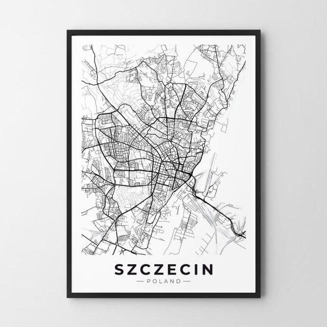 Mapa Szczecina  - plakat A4 - plakat Szczecin czarno-biały
