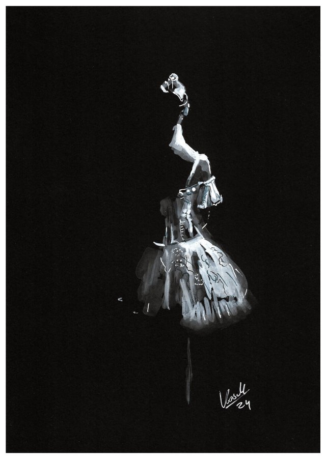 Dance 7 - Seria Taniec (A4) - rysunek ręcznie rysowany, biały i czarny tusz, papier