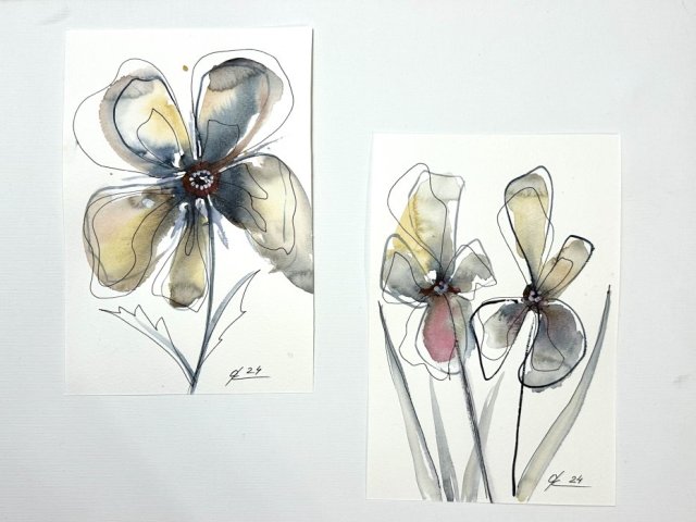 Dyptyk Kwiaty do dekoracji, oryginalna akwarela, 24x16cm.