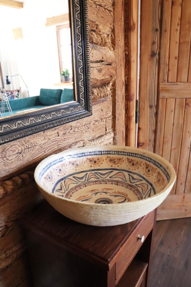 Umywalka 38 cm Hafty, umywalka nablatowa, umywalka ceramiczna, wolnostojąca, umywalka gliniana, umywalka ręcznie robiona
