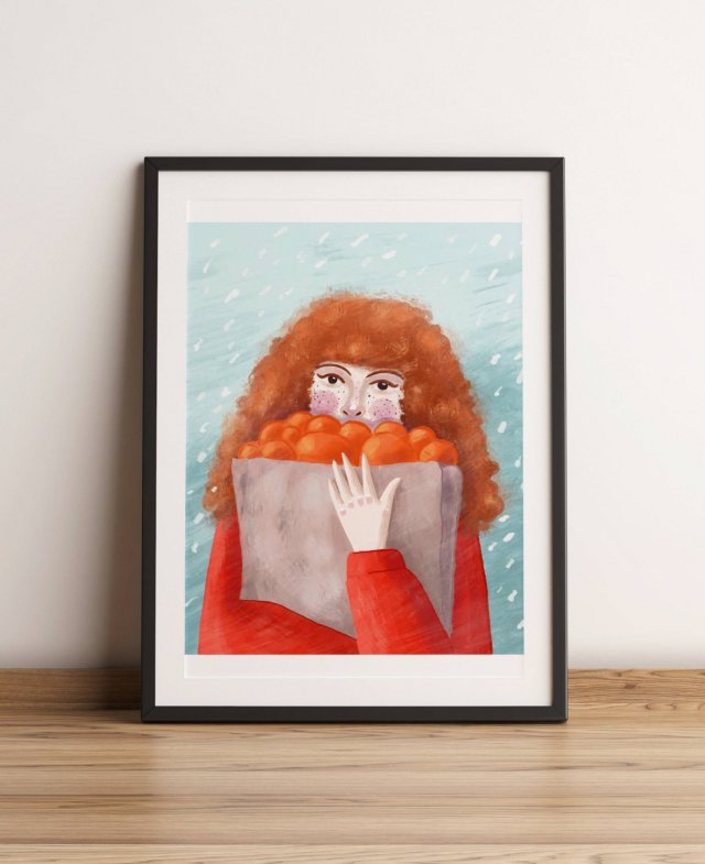 Ilustracja Dziewczyna z Pomarańczami rozmiar A4