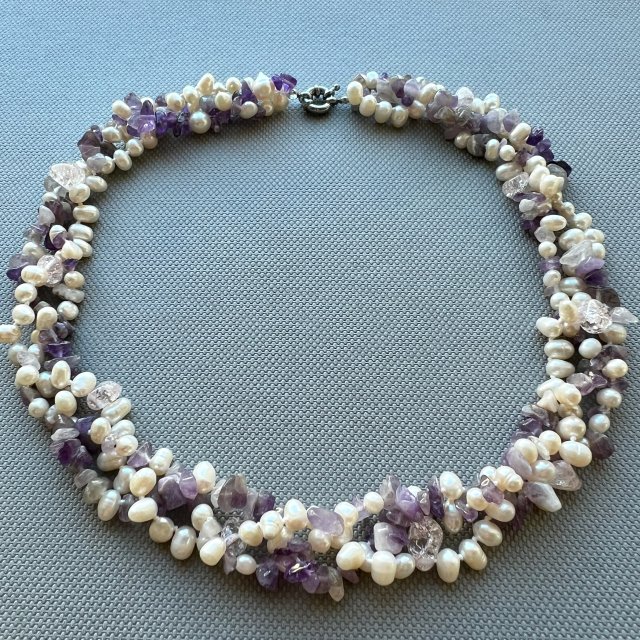 Amethysts and Pearls ❤ Gruby masywny naszyjnik - Czar i elegancja z natury ❤