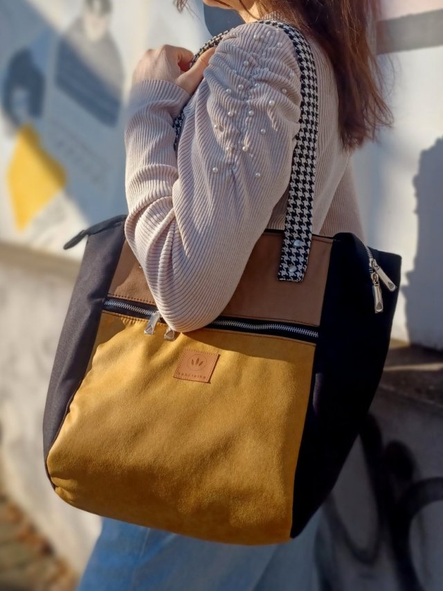 Miodowo czarna torba Shopper z nubuku Nevada