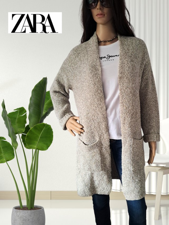 Ciepły kardigan Zara oversize, długi sweter szary