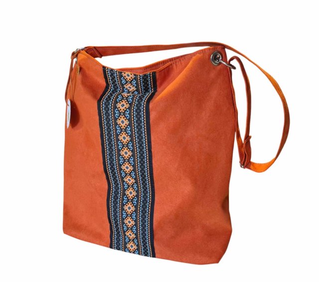 Torba na ramię  pomarańczowa hobo xl worek w stylu etno dla wegan