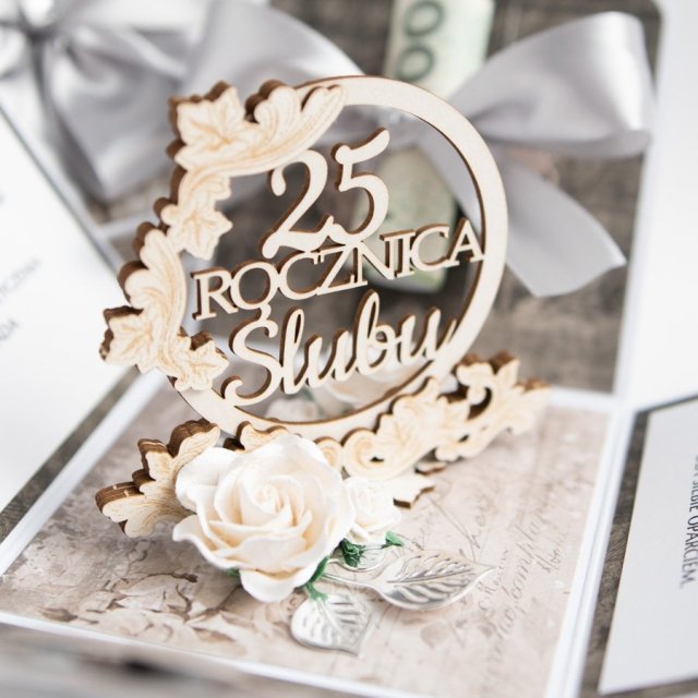 25 rocznica ślubu, srebrne gody, exploding box, kartka 3d