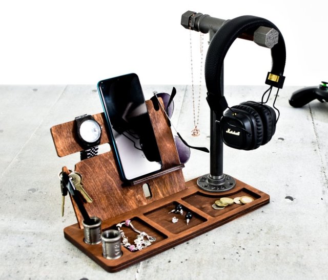 Stacja dokująca smartfon telefon organizer zegarek na biurko drewniana loft